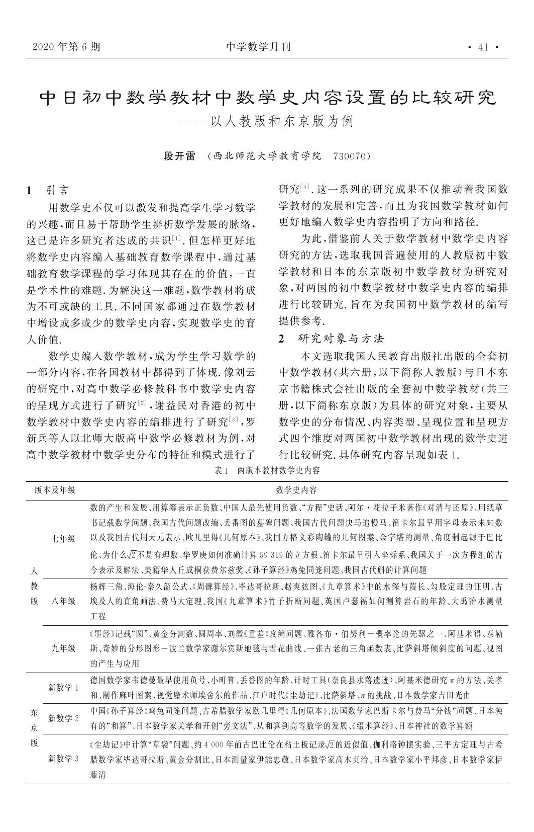 龙晓雨. 中日初中数学教材中数学史的比较研究[D].杭州师范大学,2019.